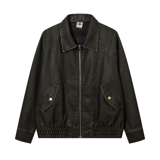 Distressed PU Biker Jacket – Bold & Soulful Layers | same ANTHEM - Black / L
