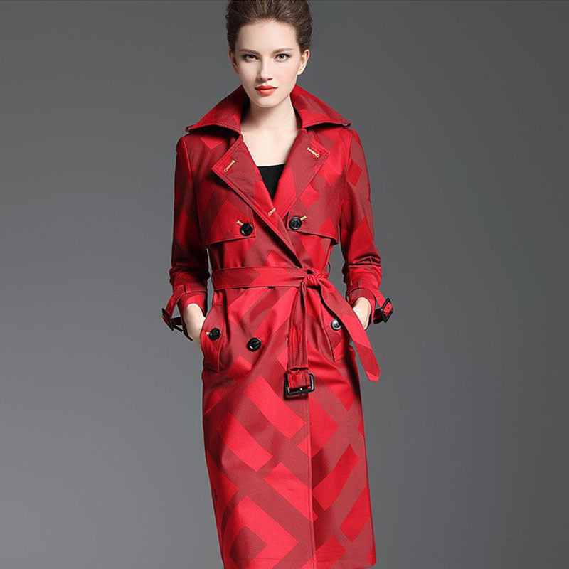 Double breasted long windbreaker for women - Red / L - Bag