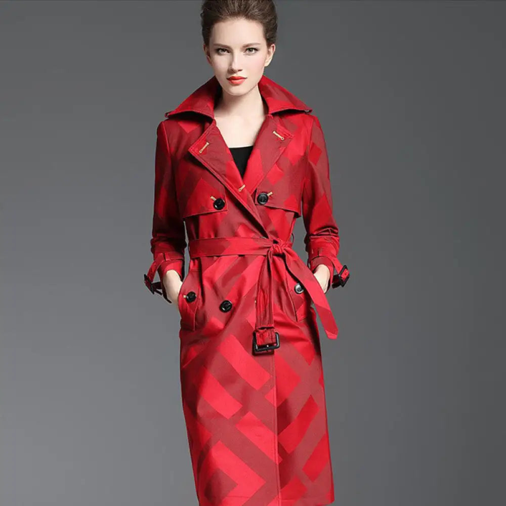 Double breasted long windbreaker for women - Red / L - Bag