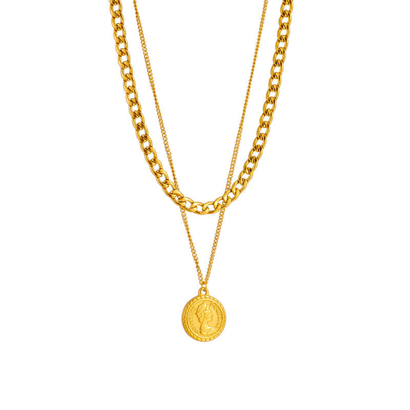 Double-Layer Queen Portrait Pendant Necklace | Boho Chic Soulmate Jewellery | same ANTHEM - Gold