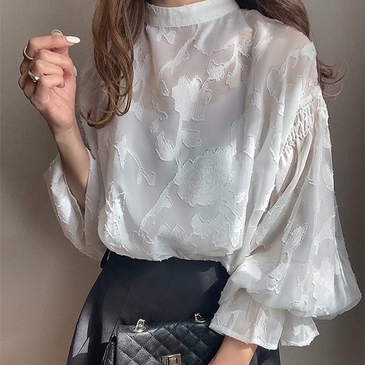 Dreamy Floral Jacquard Blouse – Romantic French Style | same ANTHEM - White / L