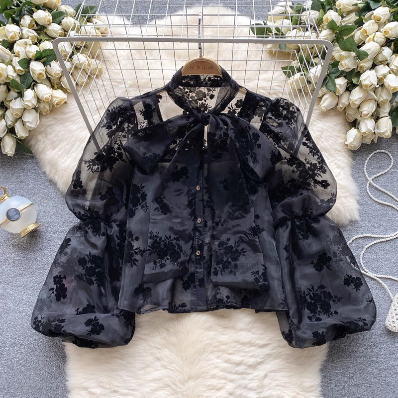 Dreamy French Court Top with Bow & Puff Sleeves – Romantic Style | same ANTHEM