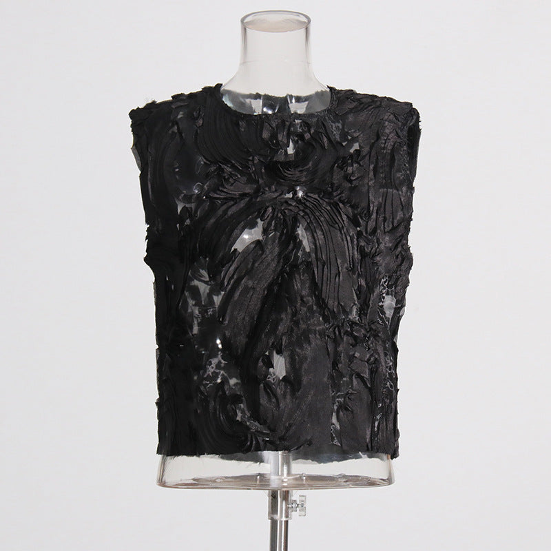 Dreamy French Sleeveless Vest Top - Romantic Chic Streetwear | same ANTHEM - Black / ONE SIZE