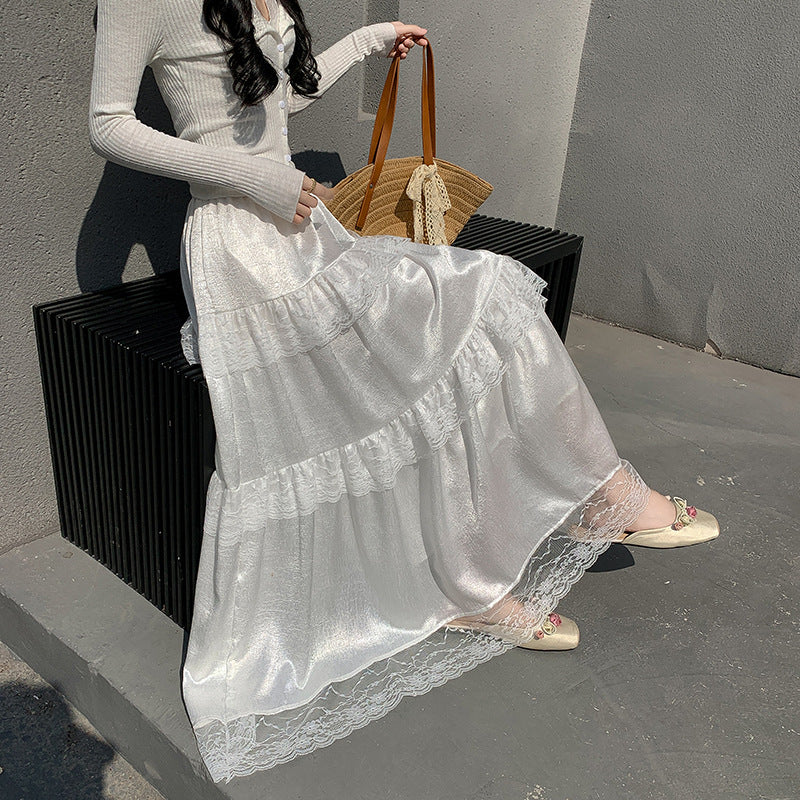 Dreamy French Style Soulmate Skirt – Gentle Ruffled Lace Tiered Elegance for Lovers & Friends - Skirt