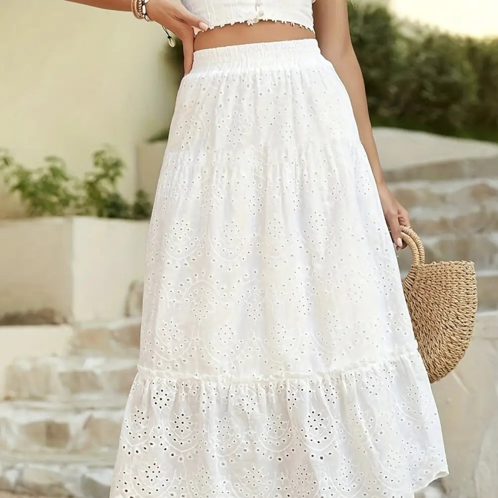 Dreamy French Style Soulmate Skirt – Hollow Flower Details & Elegant A-Line Swing for Lovers & Friends - Skirt