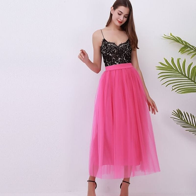 Dreamy Lace Princess Tulle Skirt | Fairy & Ballerina Style | Same ANTHEM - Rose Red / One size