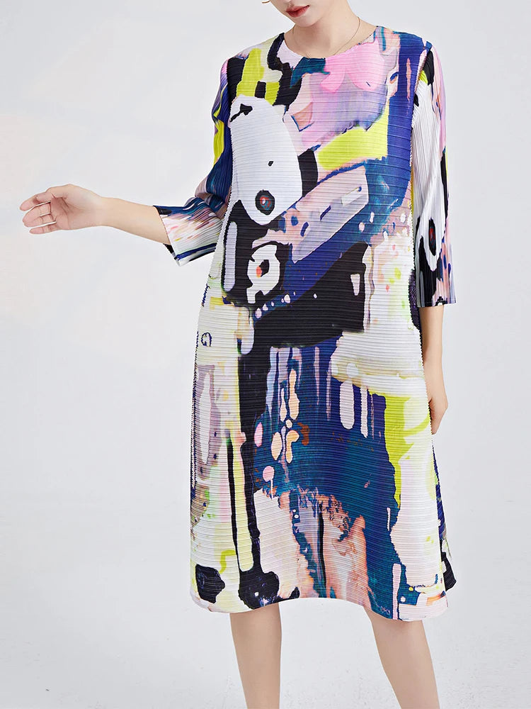Dreamy Printed Pleated Dress – Soulmate Streetwear for Women | same ANTHEM - As photo / One Size