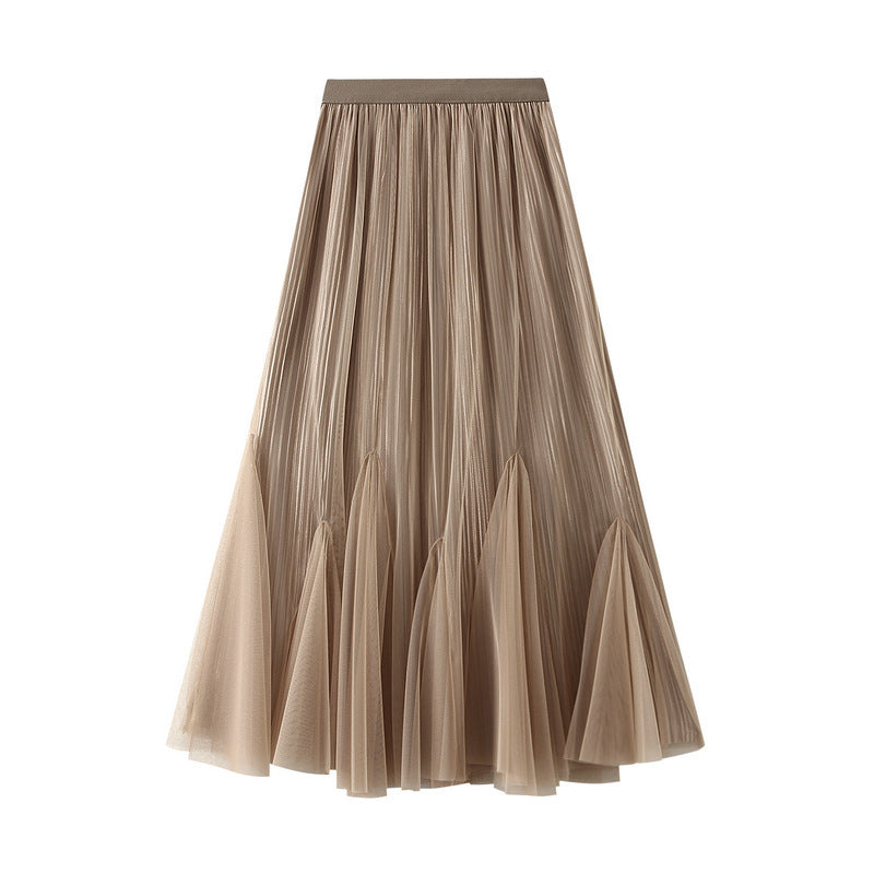 Dreamy Romantic Tulle Skirt – Retro Mesh Fishtail Elegance for Lovers Friends & Fairytale Moments - Khaki / Free Size