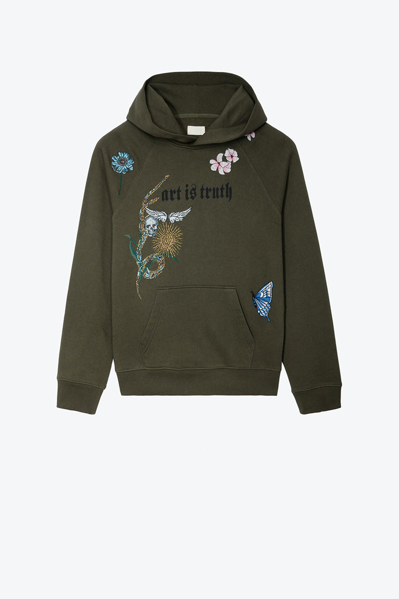 Dreamy Soulmate Embroidered Hoodie – Loose Everyday Streetwear | same ANTHEM - Military Green / S