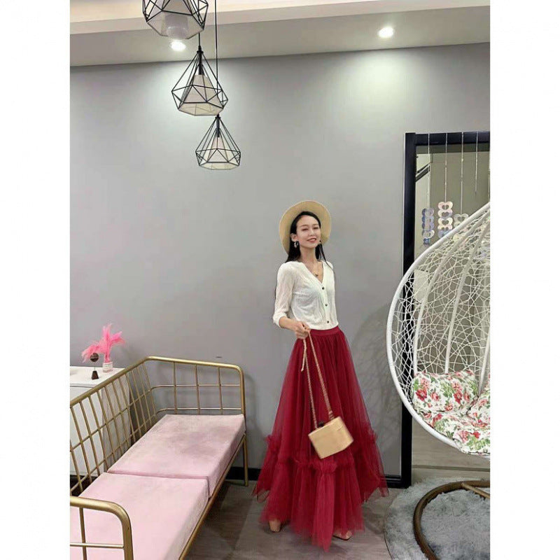 Dreamy Tulle Mesh Soulmate Skirt – High Waist Lover’s A-Line Skirt for Friends & Fairy Moments - Wine Red / Skirt