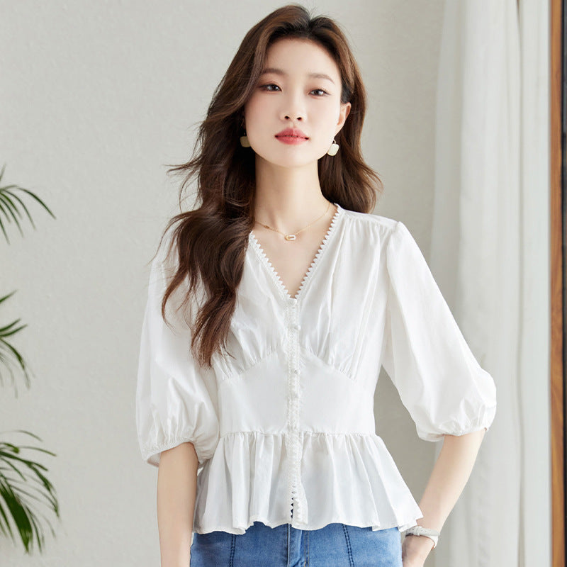 Dreamy V-Neck Summer Top for Women – Soft Streetwear | same ANTHEM - White 32219 / 2XL
