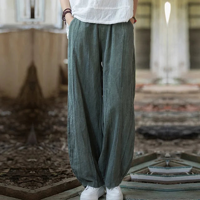 Elegant Cotton Linen Baggy Cargo Pants – Casual Boho Chic for Free Spirits | Same ANTHEM - Green (Plus velvet) / S