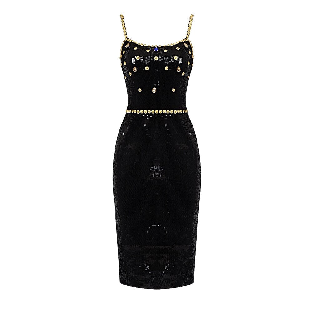 Elegant Crystal Sequin Dinner Dress | same ANTHEM. - Black / L