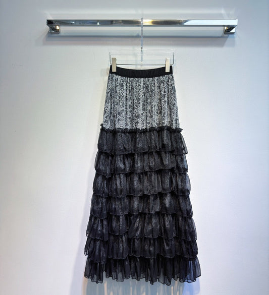 Elegant Patchwork Mesh Skirt | same ANTHEM® - BLACK / S