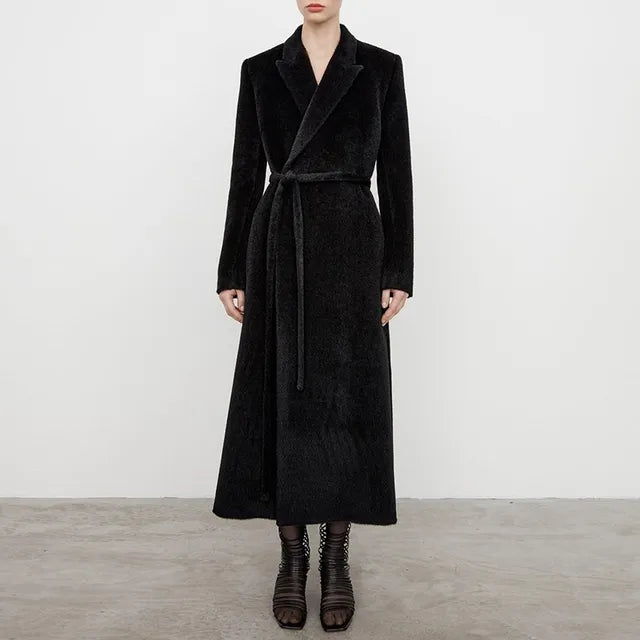 Elegant Vintage Trench Coat Women | Notched Collar Lace-Up | soulmate wear | same ANTHEM - BLACK / S