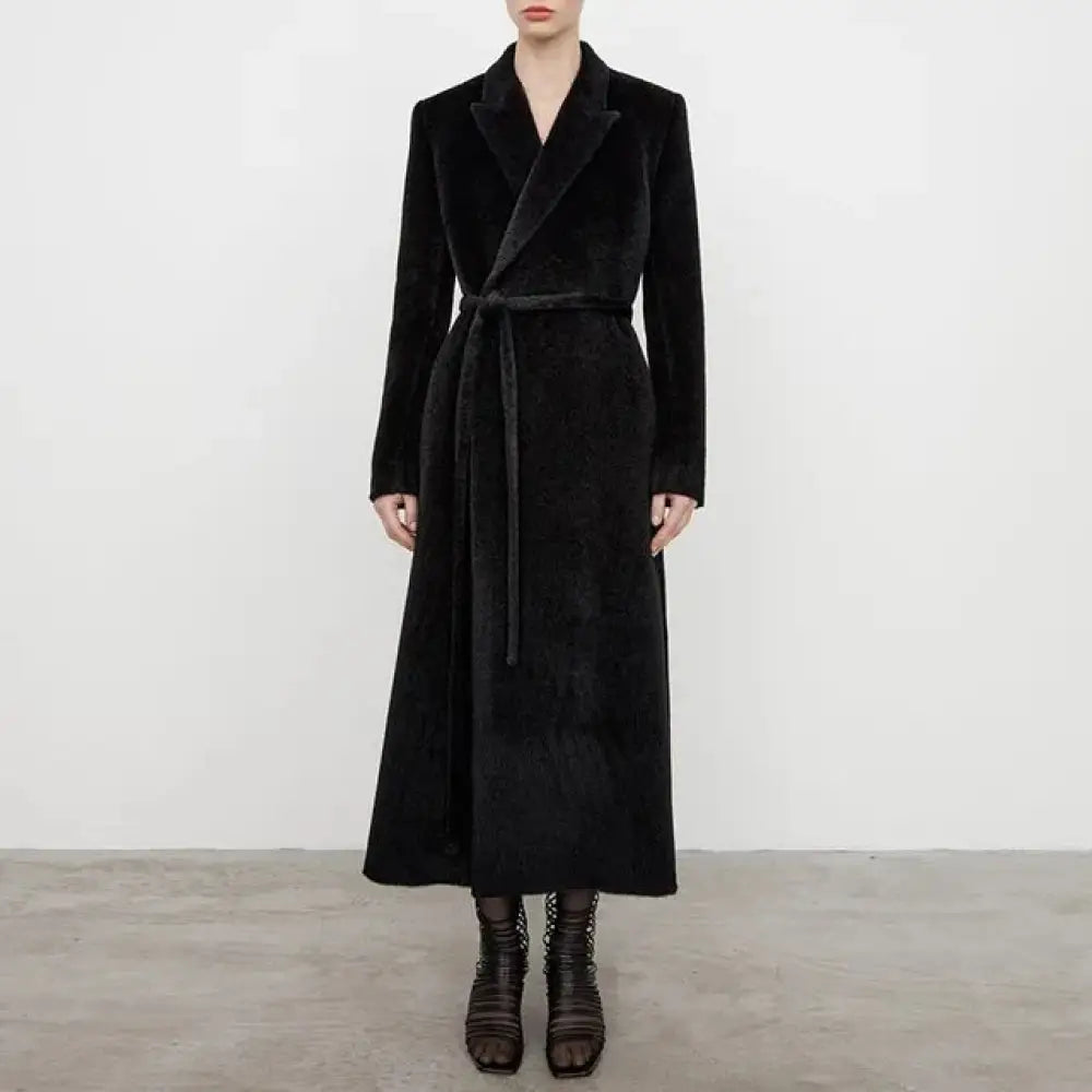 Elegant Vintage Trench Coat Women | Notched Collar Lace-Up | soulmate wear | same ANTHEM - BLACK / S