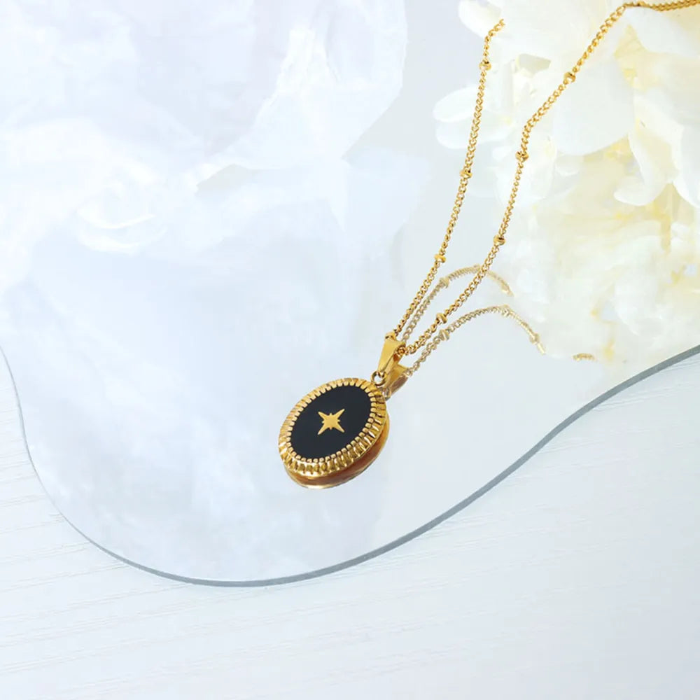 Elliptical Star Pendant Necklace – Titanium Steel Streetwear Jewelry | same ANTHEM. - Gold / One Size