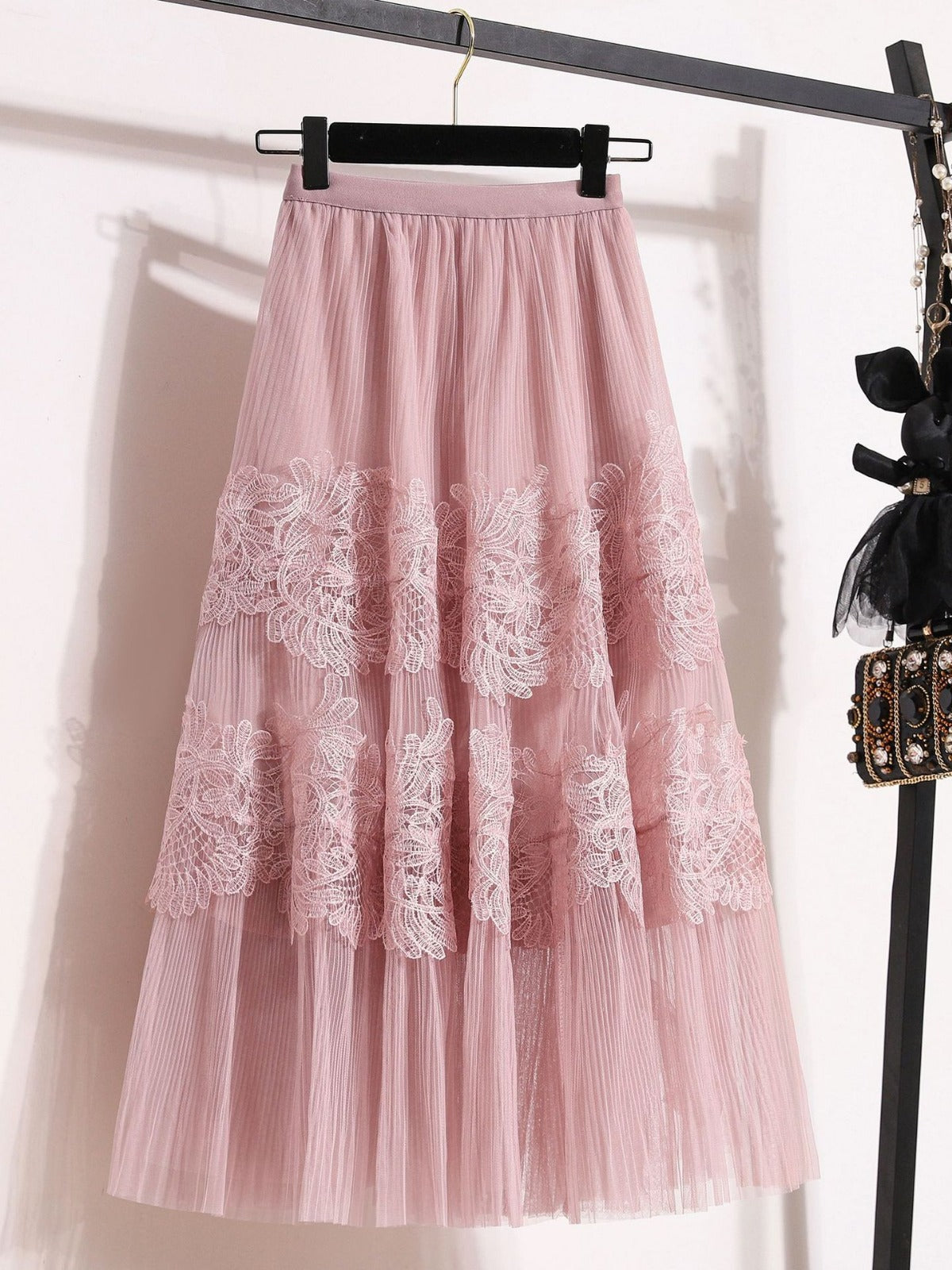 Embroidered Floral Lace Pleated A-Line Cake Midi Skirt | Made for Lovers & Friends | Wear Your Style Sing the Same