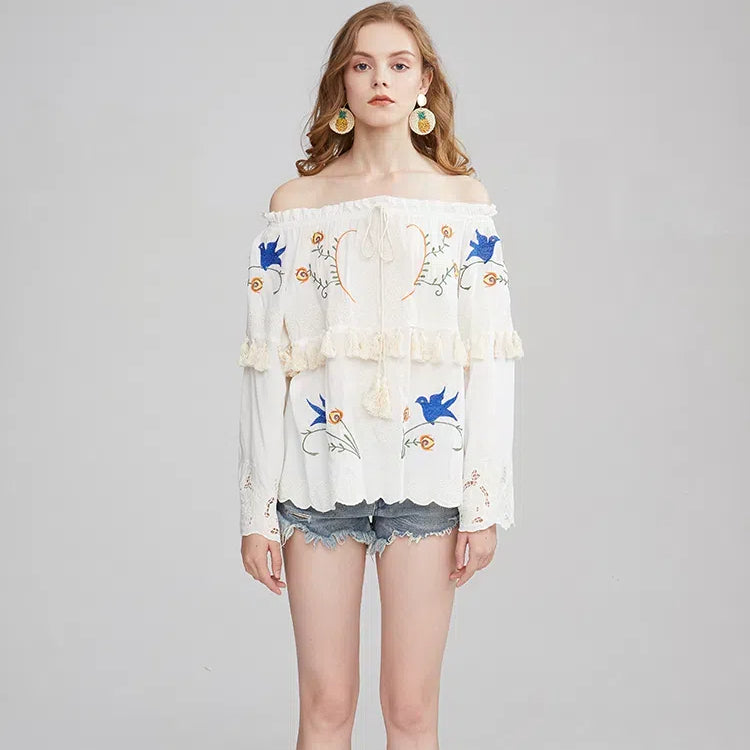 Embroidered One-Shoulder Tassel Top – Soulmate Streetwear | same ANTHEM.
