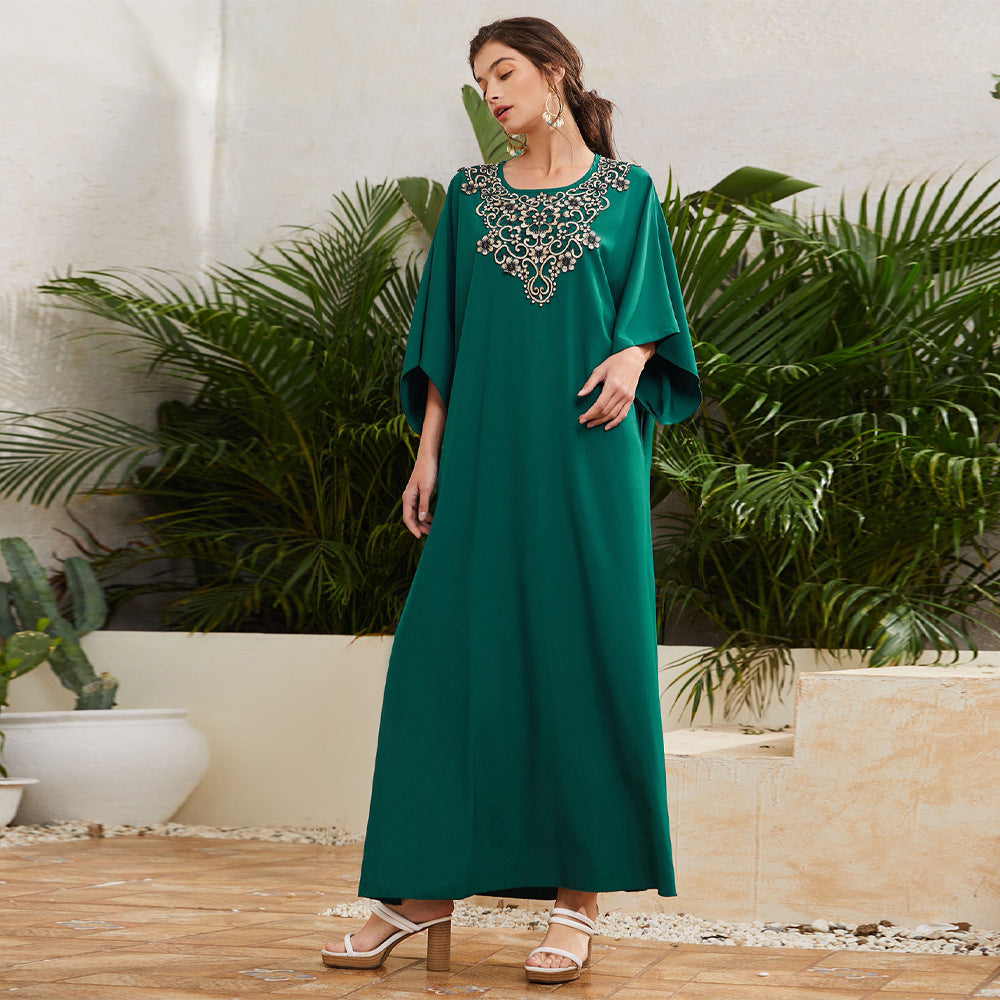 Embroidered Round Neck Flared Sleeves Long Dress | Urban Dreamy Style | same ANTHEM