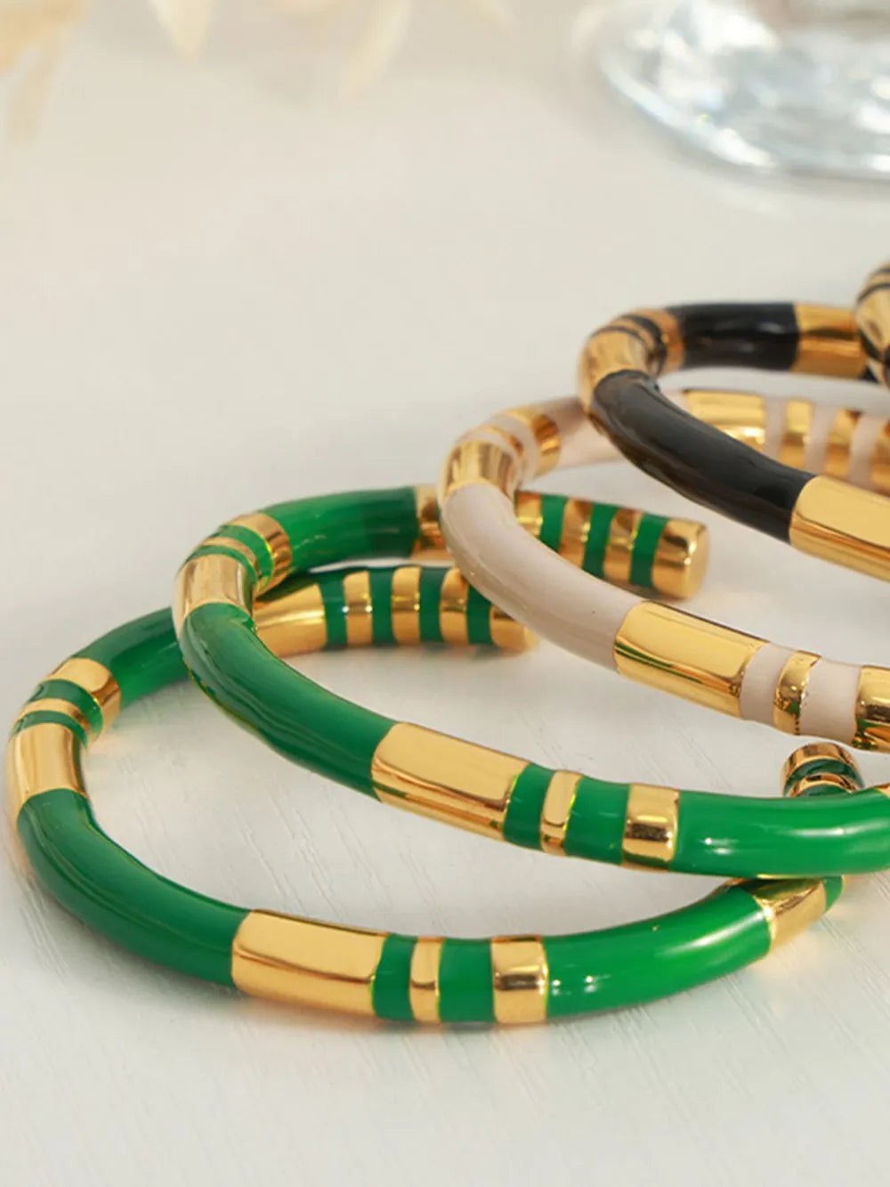 Enamel Titanium Steel Cuff Bracelet – Bold Streetwear Jewelry | same ANTHEM. - Dark Green / One Size