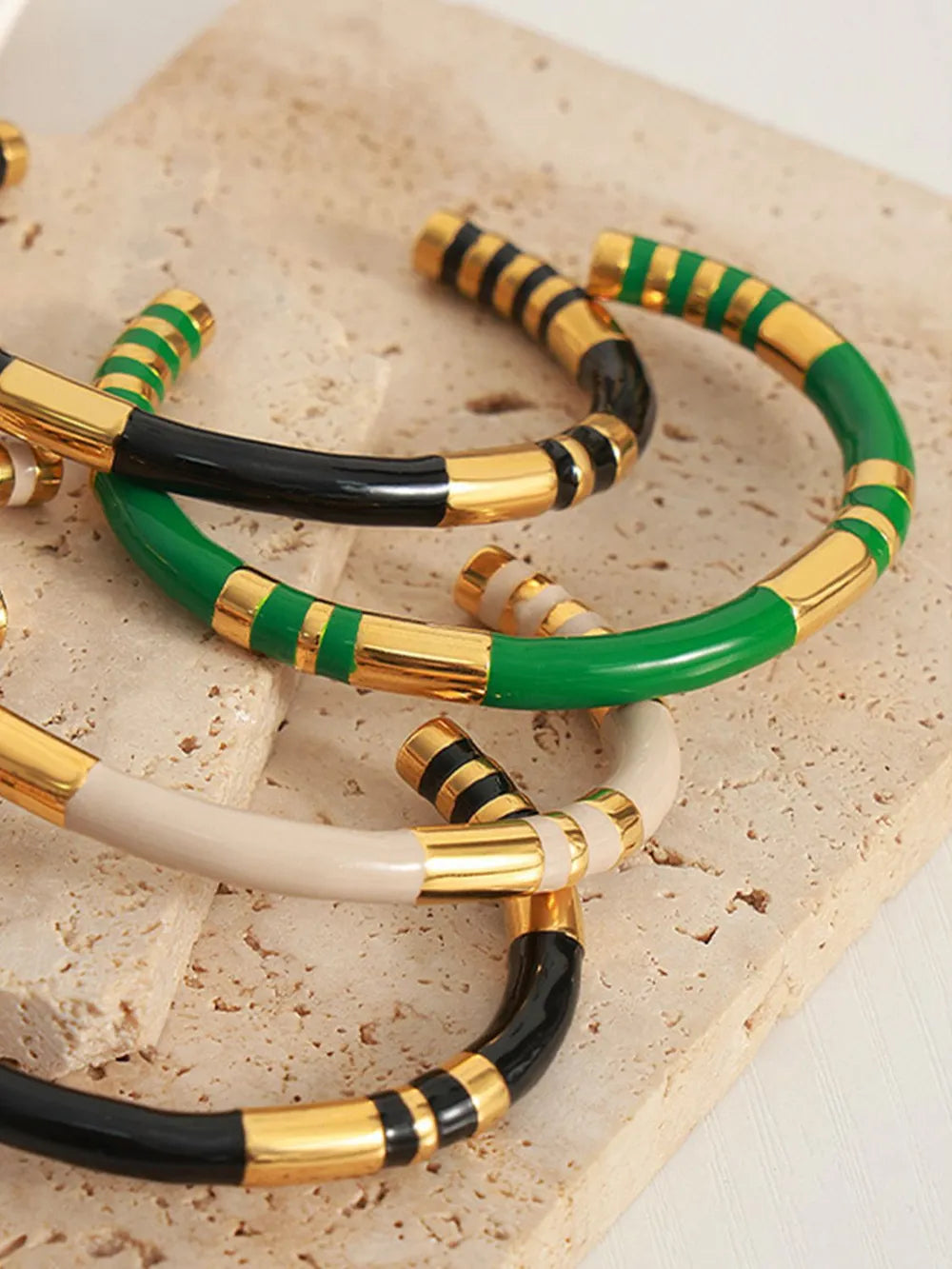 Enamel Titanium Steel Cuff Bracelet – Bold Streetwear Jewelry | same ANTHEM. - Dark Green / One Size