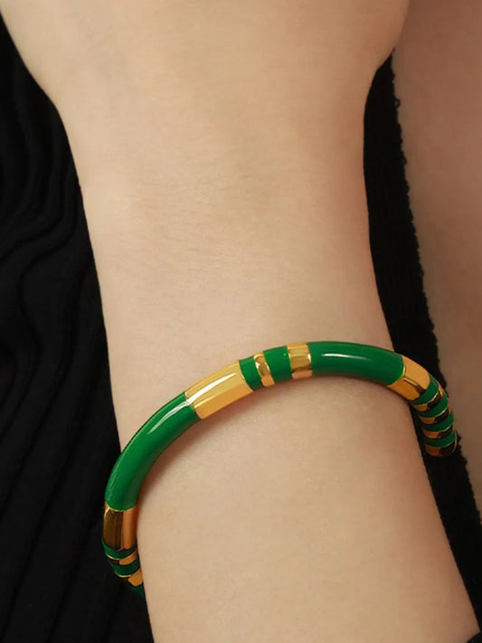 Enamel Titanium Steel Cuff Bracelet – Bold Streetwear Jewelry | same ANTHEM. - Dark Green / One Size