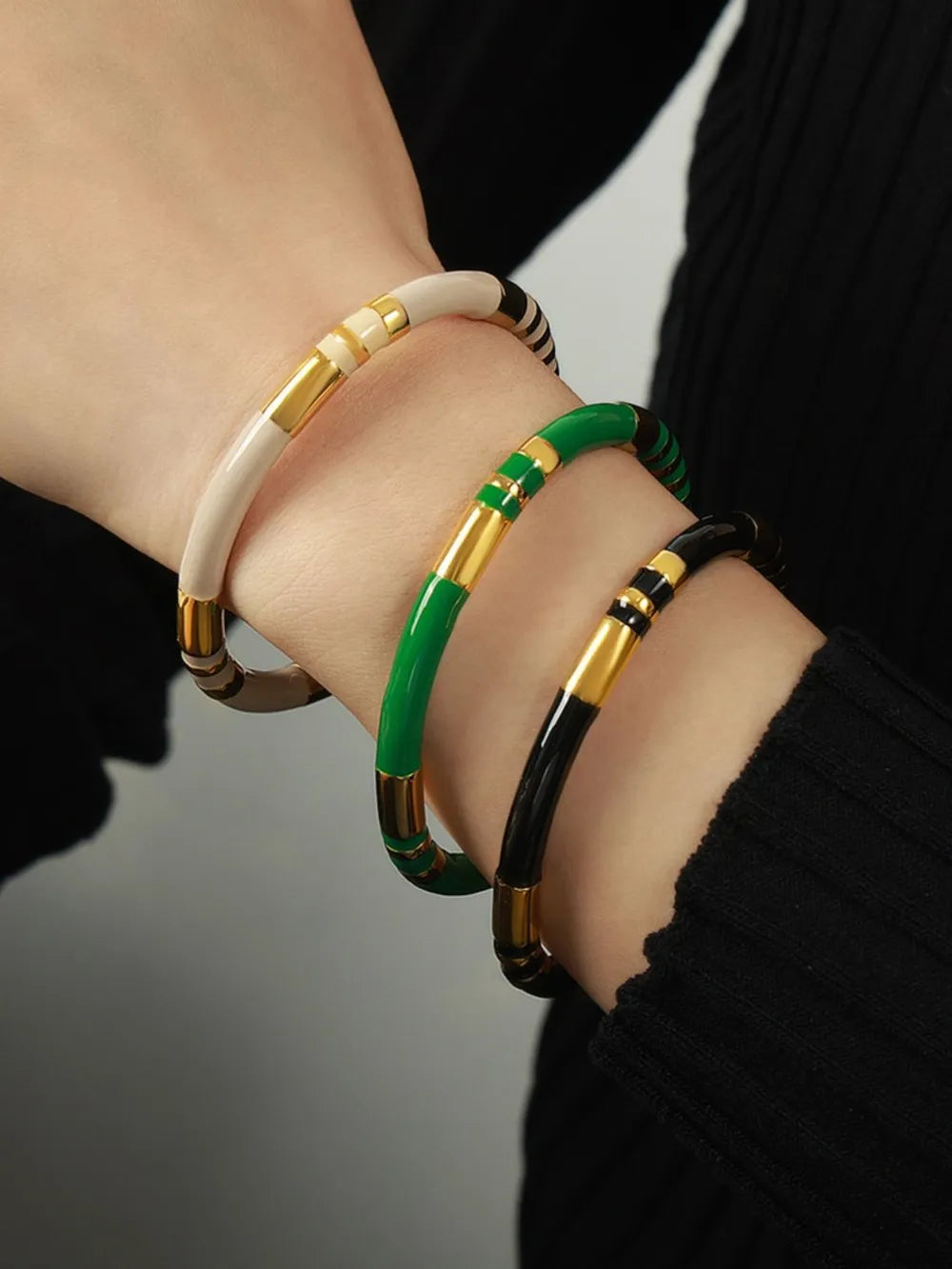 Enamel Titanium Steel Cuff Bracelet – Bold Streetwear Jewelry | same ANTHEM. - Dark Green / One Size
