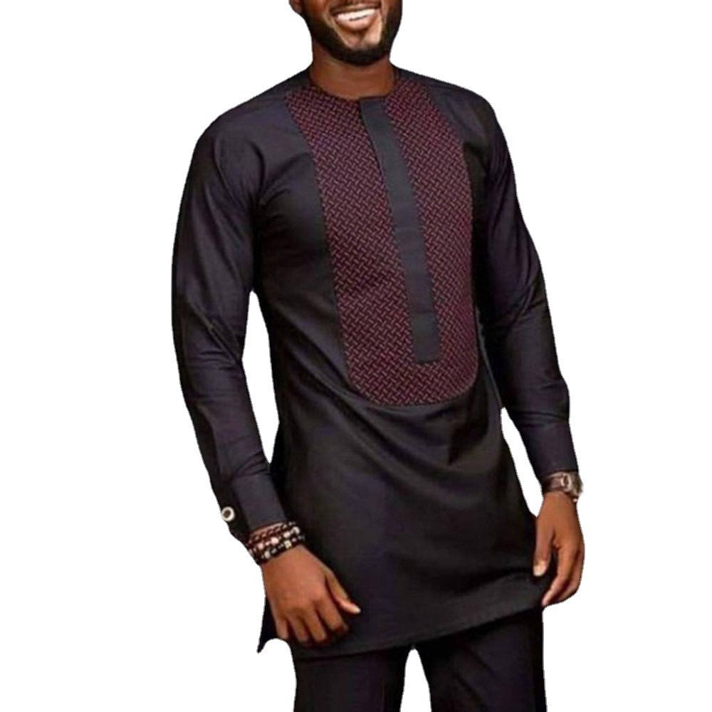 Ethnic Style Men’s Suit | Printed Stitching Shirt & Solid Pants | same ANTHEM