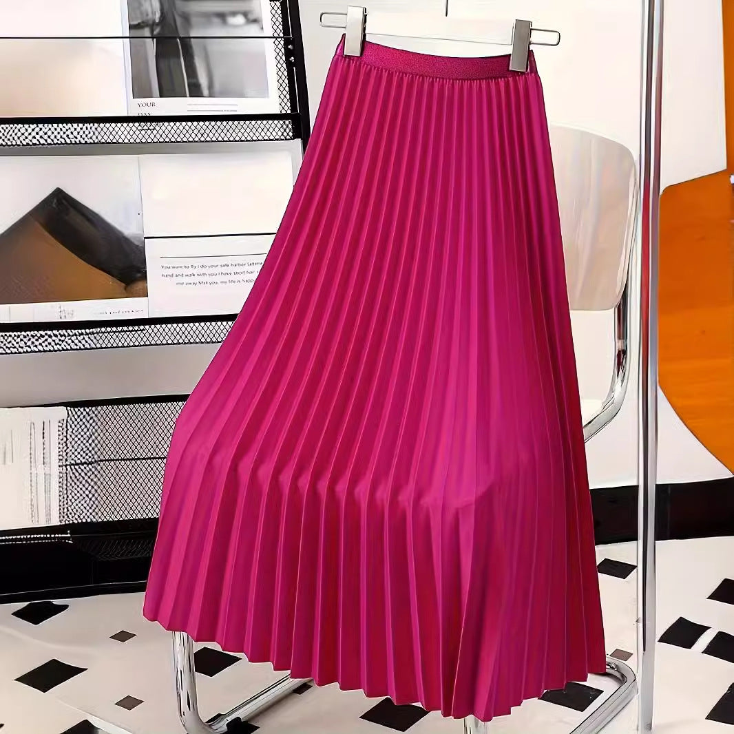 Fashion Women Solid Color Pleated Skirt – Made for Lovers & Friends | Wear Your Style Sing the Same - Rose Red / 2XL