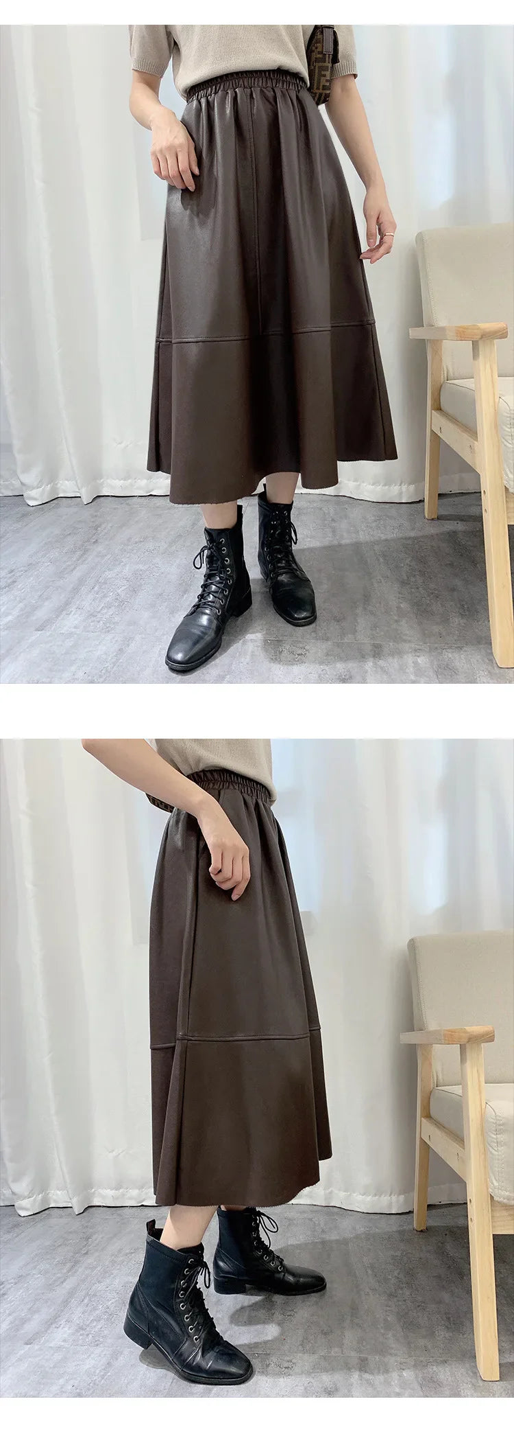 Faux Leather A-Line Midi Skirt – Vintage Chic for Soulmates | same ANTHEM.