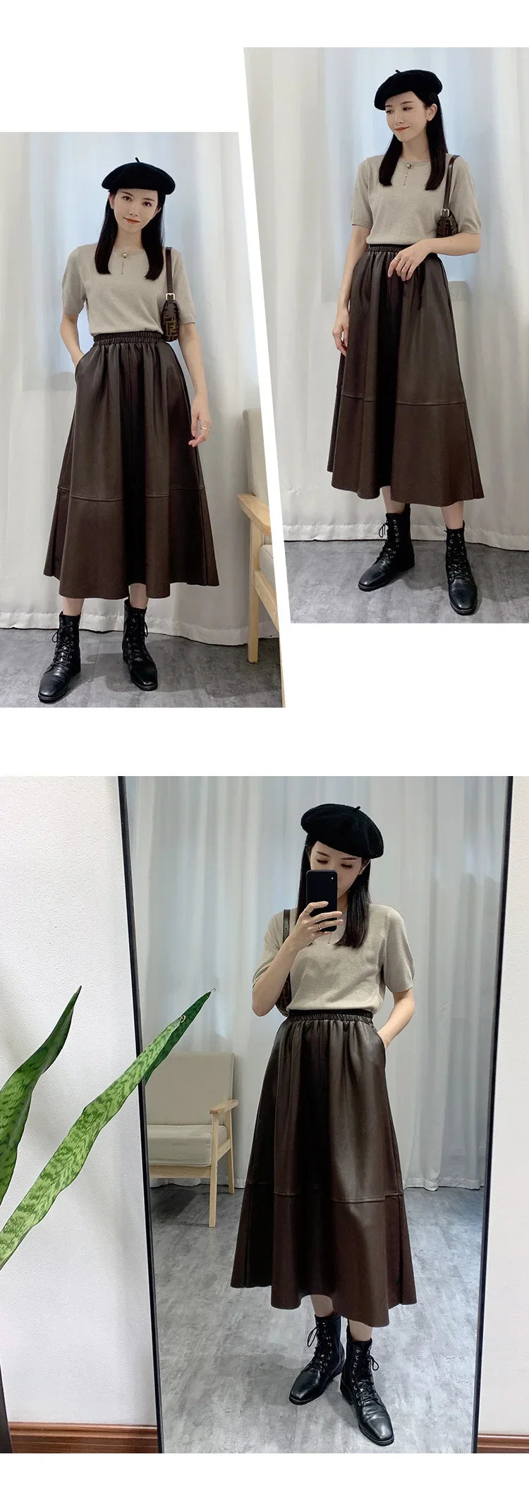 Faux Leather A-Line Midi Skirt – Vintage Chic for Soulmates | same ANTHEM.