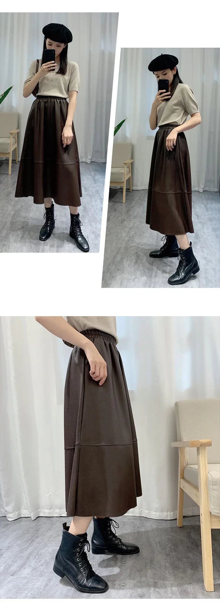 Faux Leather A-Line Midi Skirt – Vintage Chic for Soulmates | same ANTHEM.