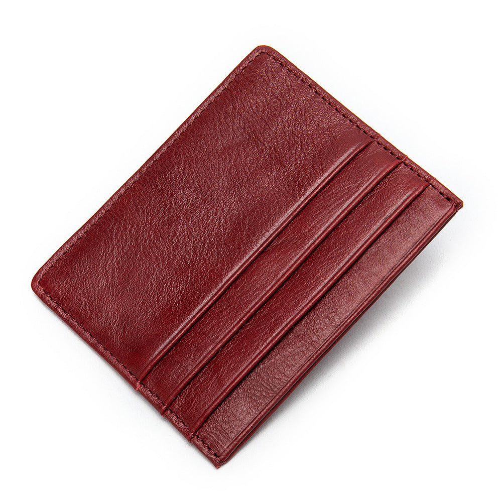 First Layer Cowhide Card Holder – same ANTHEM. Minimalist Fashion Accessory - Litchi Pattern Red