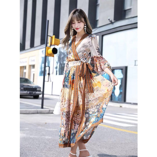 Floral V-Neck Summer Midi Dress – Boho Soulmate Streetwear | same ANTHEM.