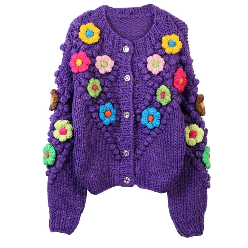 Flower Knitted Cardigan | same ANTHEM. - purple / S
