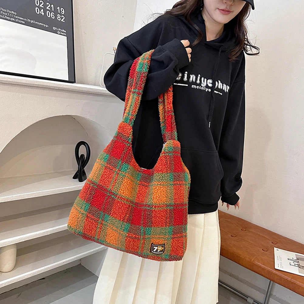 Fluffy Plaid Tote Bag – Soulmate Streetwear Bag | same ANTHEM