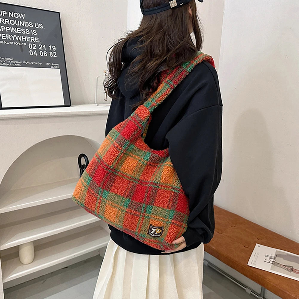 Fluffy Plaid Tote Bag – Soulmate Streetwear Bag | same ANTHEM