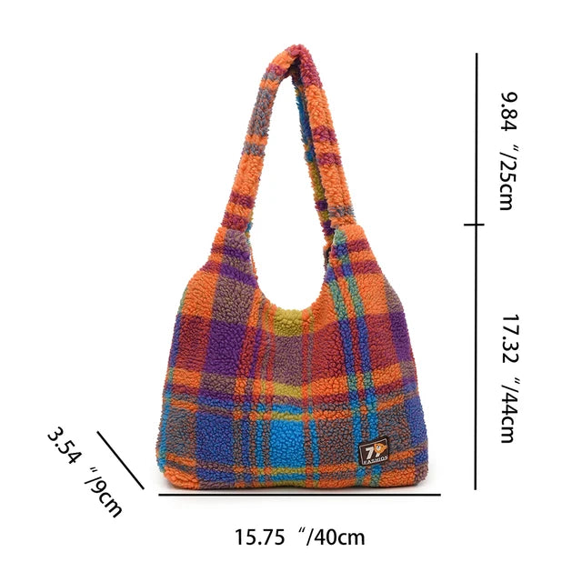 Fluffy Plaid Tote Bag – Soulmate Streetwear Bag | same ANTHEM - Purple