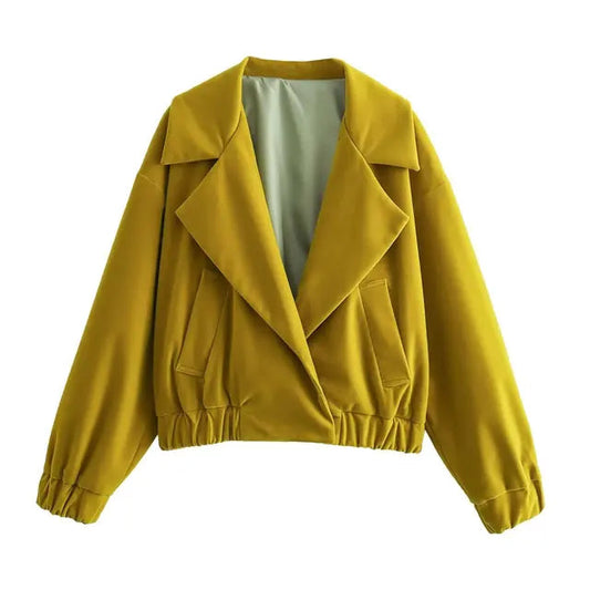 Folds Short Jacket with Side Pockets | Loose Lapel Outerwear | soulmate wear | same ANTHEM - Yellow / S