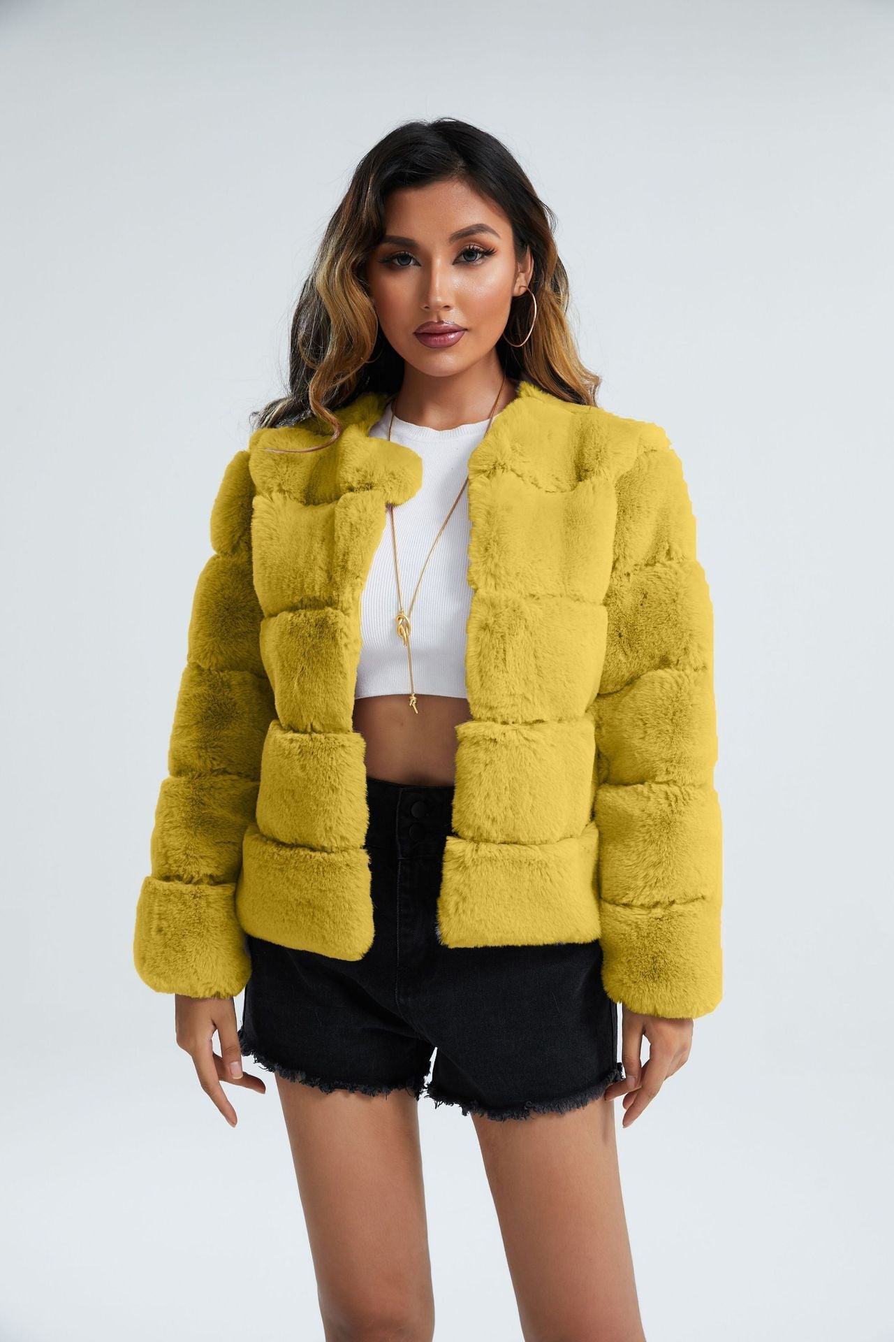 Fox Fur Artificial Coat | same ANTHEM. Soulmate Streetwear for Women - Yellow / L