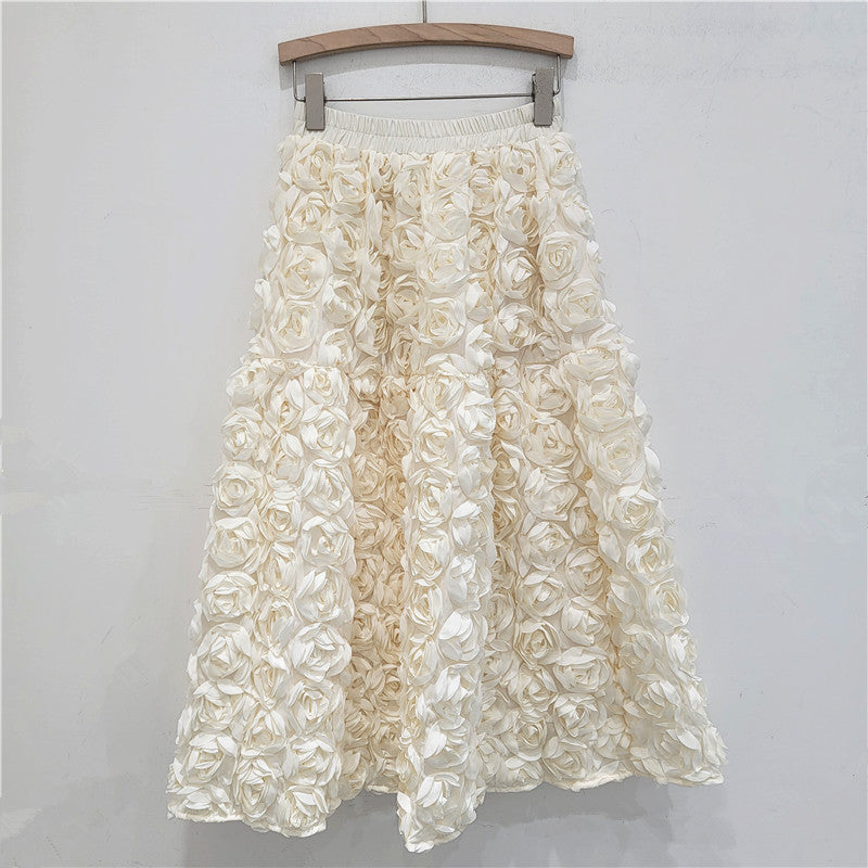 French 3D Flower A-Line Skirt – High Waist Romantic Chic | same ANTHEM - Apricot / One size