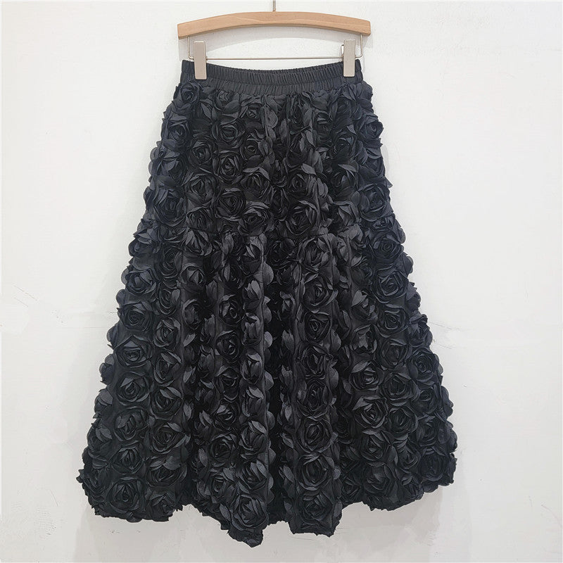 French 3D Flower A-Line Skirt – High Waist Romantic Chic | same ANTHEM - Black / One size