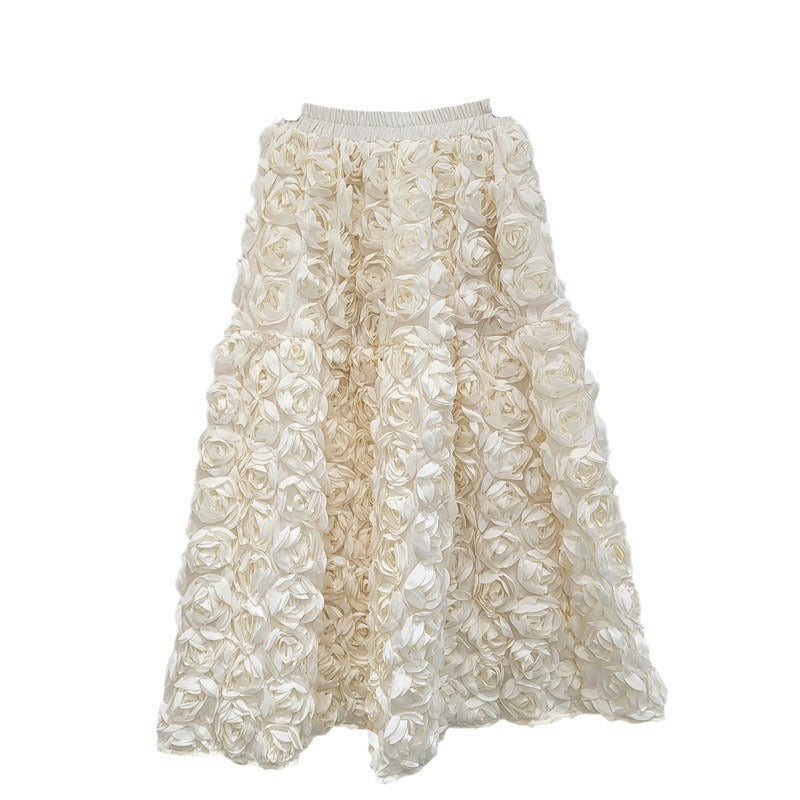 French 3D Flower A-Line Skirt – High Waist Romantic Chic | same ANTHEM