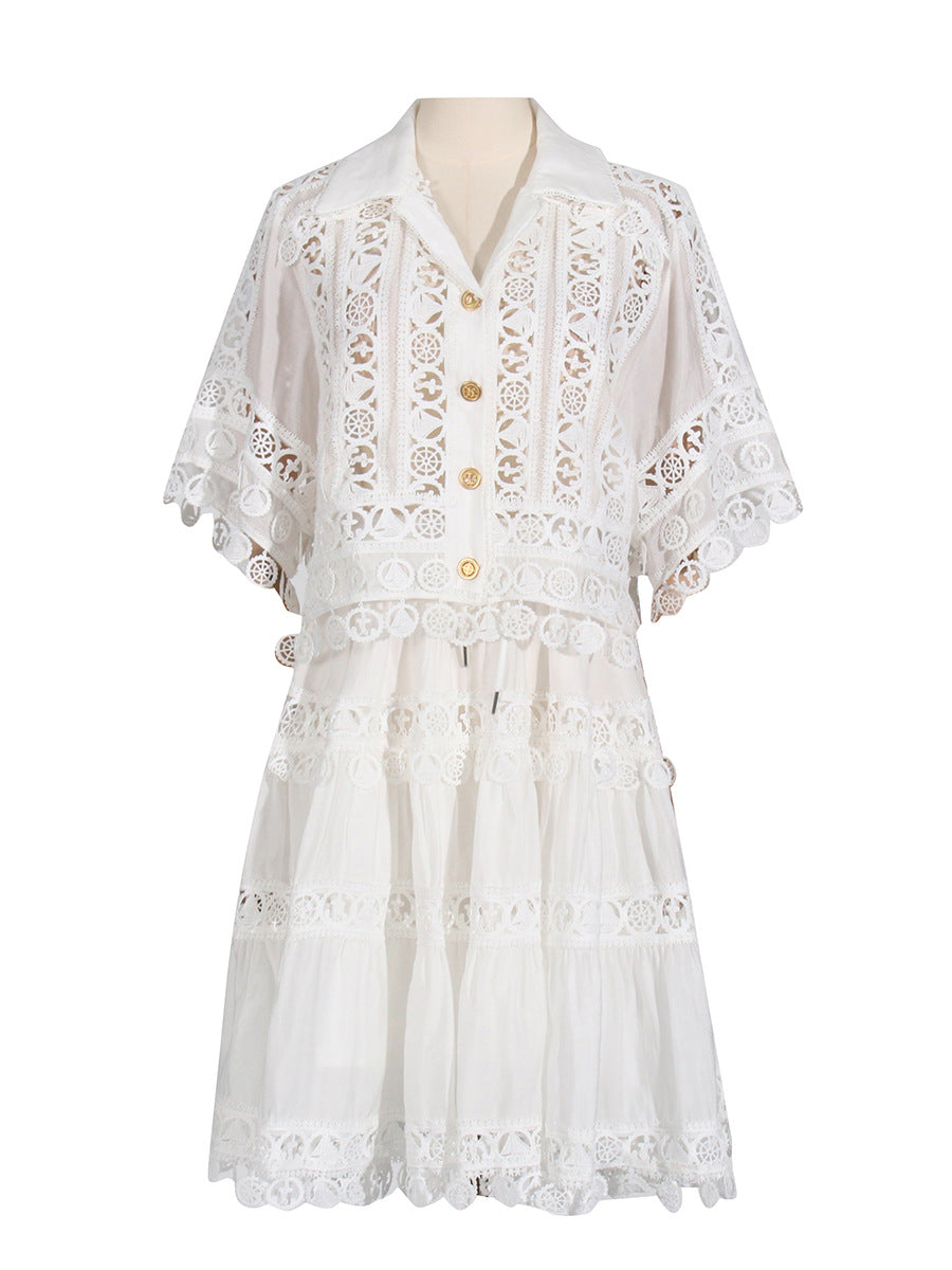 French Court Lace Shirt & Skirt Set – Romantic Two-Piece Dress | same ANTHEM - White / S