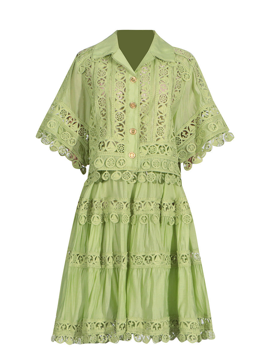 French Court Lace Shirt & Skirt Set – Romantic Two-Piece Dress | same ANTHEM - Green / S