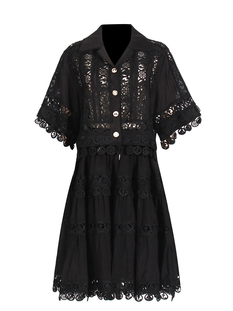French Court Lace Shirt & Skirt Set – Romantic Two-Piece Dress | same ANTHEM - Black / S
