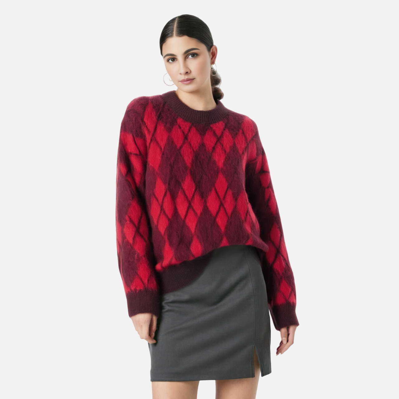 French Diamond Pattern Knitted Sweater for Women | same ANTHEM.