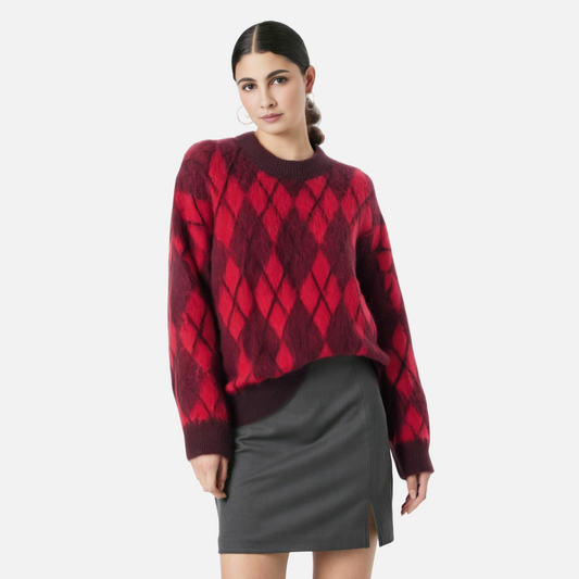 French Diamond Pattern Knitted Sweater for Women | same ANTHEM.