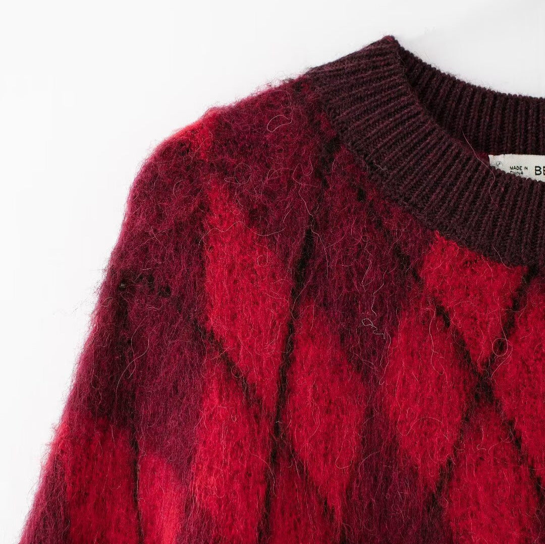 French Diamond Pattern Knitted Sweater for Women | same ANTHEM.